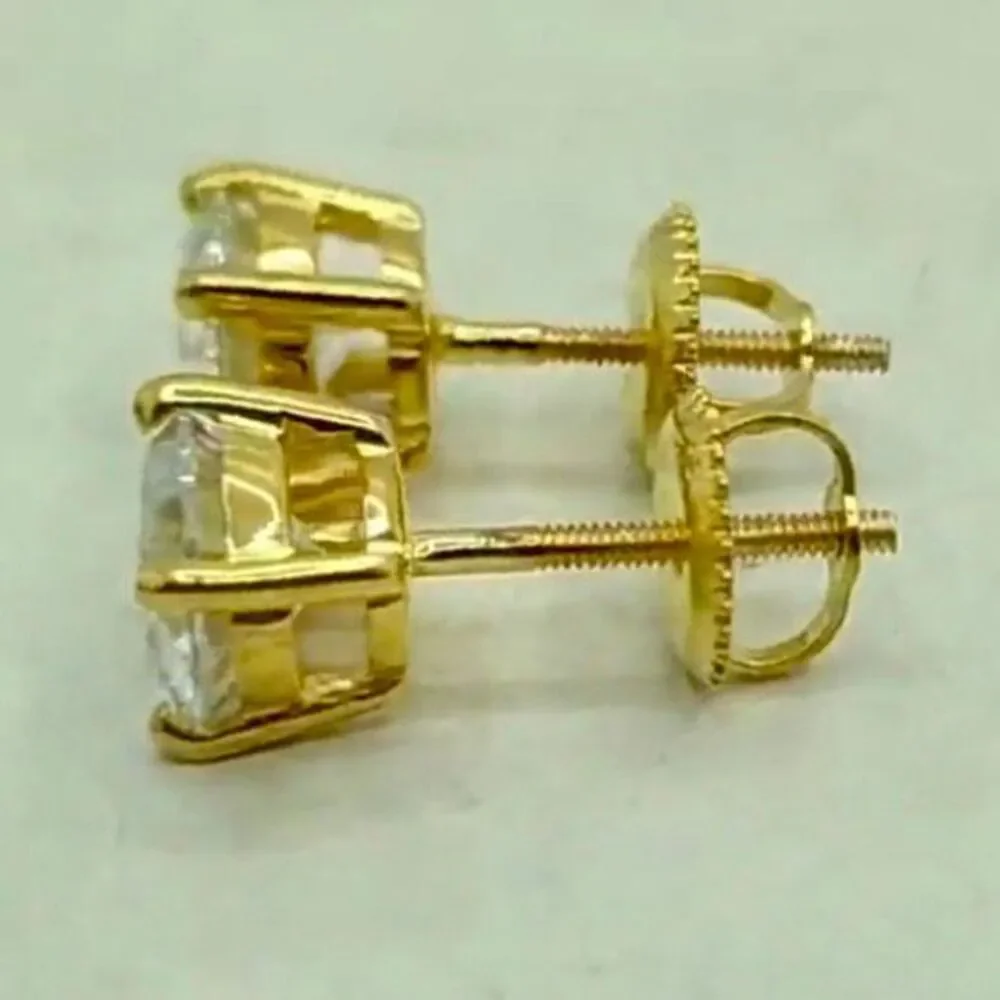Stunning 6.5mm Moissanite Round Screw Back 18k Gold Solitaire Stud Earrings 2ctw - Picture 7 of 9